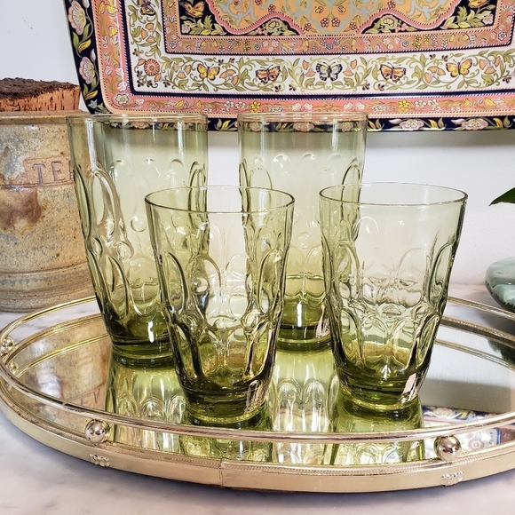Vintage Other - 𝅺vintage Fostoria Avocado Green Tumblers and Juice Glasses Set 4 16oz & 8oz EUC